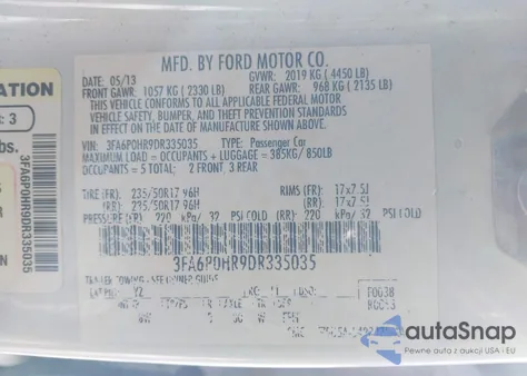 2013 Ford Fusion Se из США, поврежденный, VIN 3FA6P0HR9DR335035